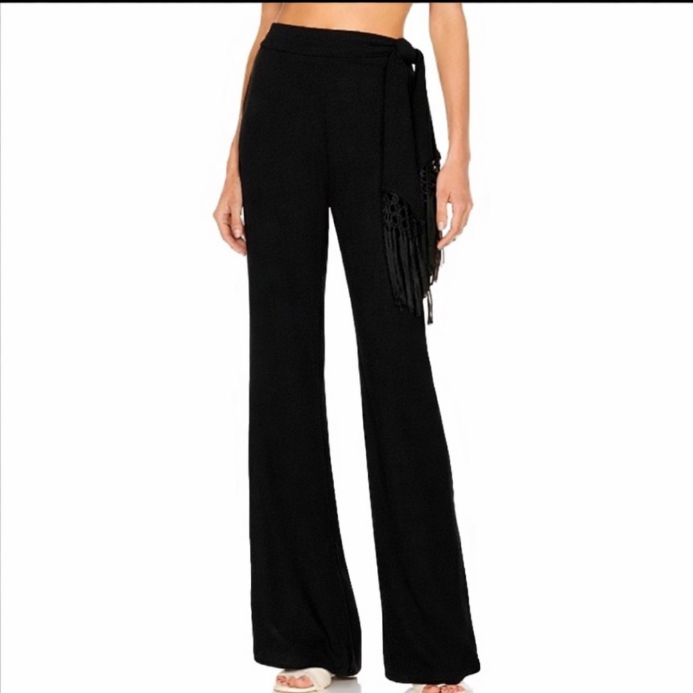Cushnie Black Wide-Leg Silk Women's Dress Pants with Waist Tie Size 8
